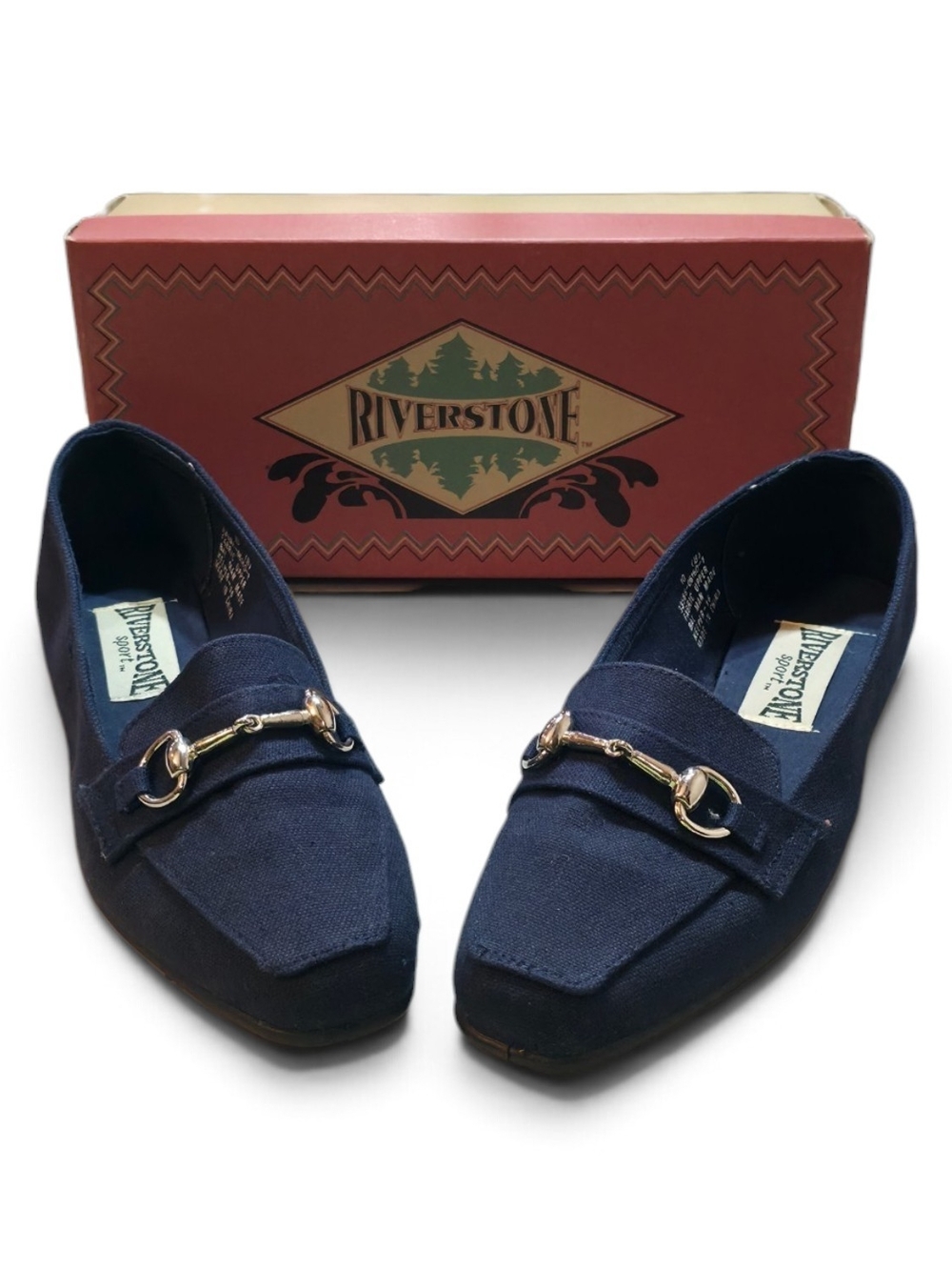 Navy Women's Slip-On Loafers with Silver Bit Detail